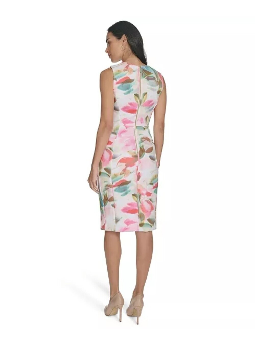 Calvin Klein NWT Dress Size 4 Women's Watercolor Floral Print Scuba Sheath Dress - Picture 4 of 9